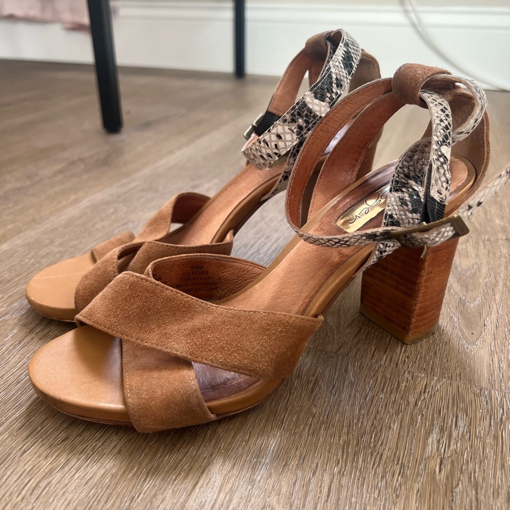 Halogen brown suede & faux snakeskin heels